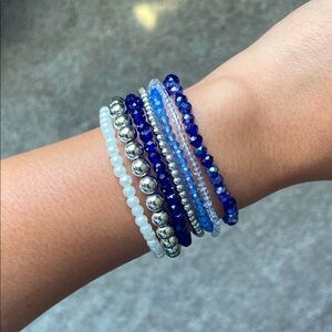 Blue and Silver Beaded Bracelet Set